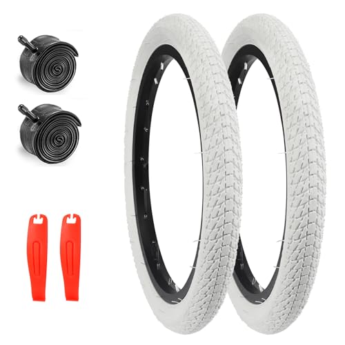 WEEROCK Two Pack 16 Inch White Bicycle Tire 16 * 1.75 with 2 Pack Inner Tubes Bike Tyres for 16 Inch Bicycles Kid Bike Child Bicycle Girl Bicycle Tricycle.