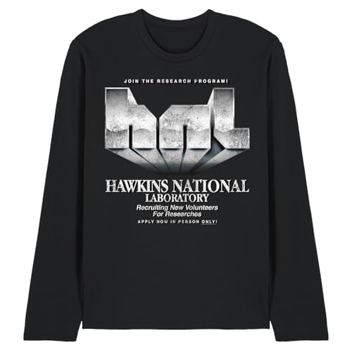 T-shirt Stranger Things Hawkins Lab noir à manches longues unisexe en coton confortable