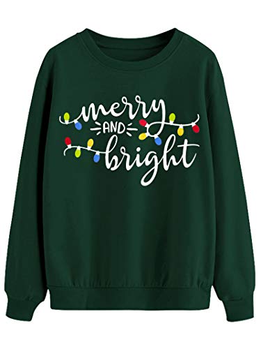 Image of Christmas Sweatshirt Women Merry and Bright Christmas T-Shirt Funny Xmas Lights Blouse Tops Holiday Shirts