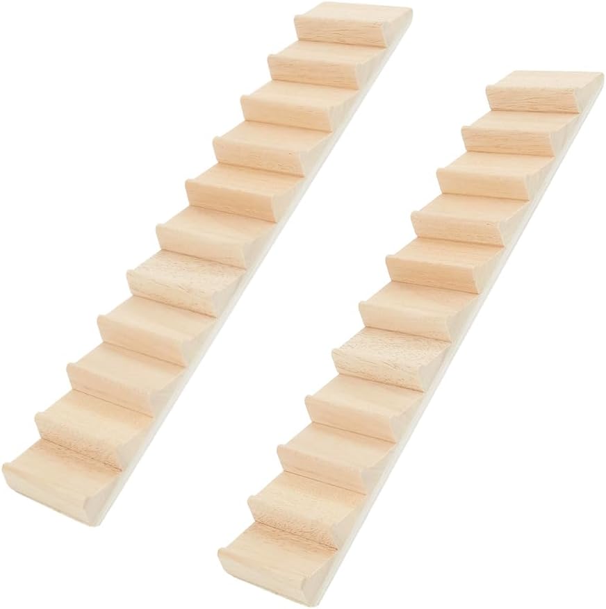 OLYCRAFT 2Pcs Wooden Miniature Stairs 1:12 Scale Miniature Staircase for DIY MiniHouse Unpainted Wooden Stairs Mini Wood Staircase Unfinished Mini Stair Furniture Accessories for Minihouse Scene