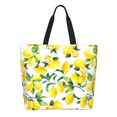 FJAUOQ Sac à bandoulière en toile réutilisable de grande capacité + chapeau cloche des deux côtés sac fourre-tout décontracté, citron, Taille unique