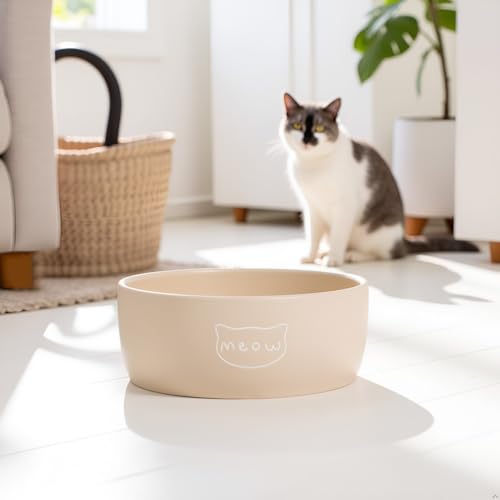 Pearhead Ceramic Cat Bowl – Neutral Taupe “Meow” Design, Holds 12 oz, Stoneware Pet Dish, Whisker-Friendly Pet Feeding, Non-Skid by Pearhead - Image 4