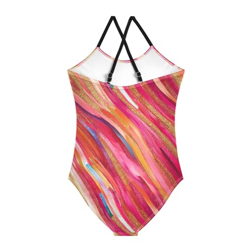 Rose Gold Pink Glitter Kids Girls 1 Piece Bathing Suit Beach Swimming Suits Adjustable Strap Quick Dry2
