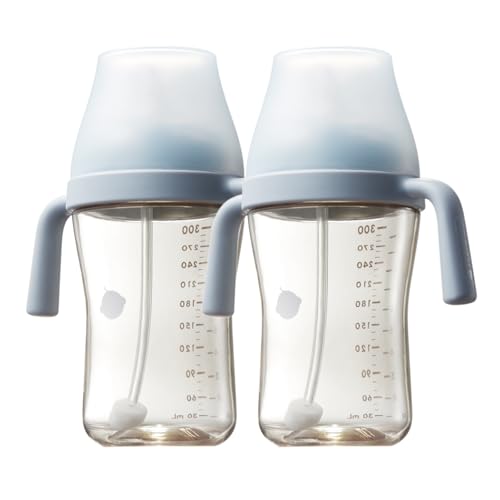 bc babycare Sippy Cup Learner for 6+ Month Old with Nipples & Handles, Spill Proof Sippy Cup, Weighted Straw Toddler Cups, Anti-Choking Baby Cups 2 Packs, Blue
