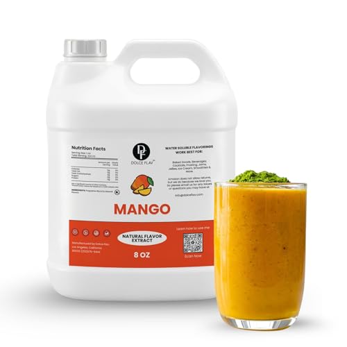 Image of Dolce Flav Natural Mango Extract - 8 Ounce Water-Soluble Kosher, Sugar-Free, Concentrated Tropical Mango Flavoring for Baking, Smoothies & Candy