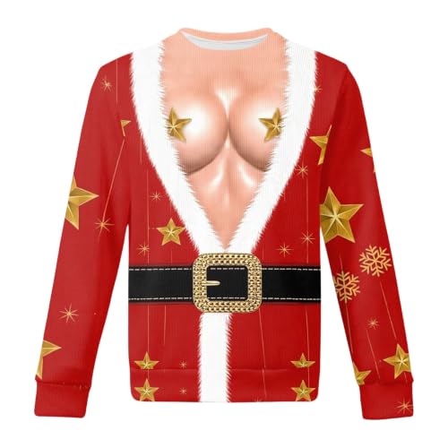 Ugly Christmas Sweater Women Funny 3D Print Pullover Hairy Chest Shirt - image 4