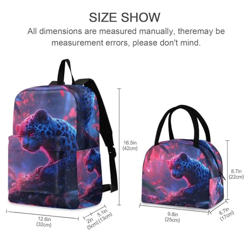 Backpack Lunch Bag Set Night Leopard Print, Big Storage Travel Backpacks with Insulated Lunch Box for Office Hiking Picnic2