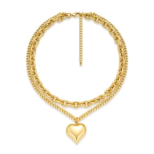 LILIE&WHITE Damen Halskette Gold Herzanhänger – Zwei-Lagen Kette, Nicht Abfärbend & Allergiefrei, Modischer Schmuck für Alltag & Geschenk für Frauen