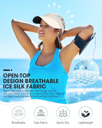 Image of YANIKY Sun Visor Hat for Women,UPF50+ Seamless Sun Hats Men Women Lightweight Sports Cap Stretchy Ponytail Hat for Outdoor