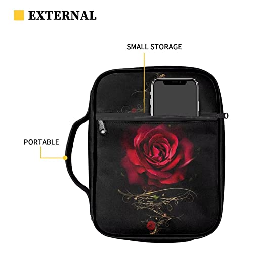 ZIATUBLES Red Rose Print Bible Cover Carrying Book Case Church Bag Bible Protective with Handle and Zippered Pocket for Mother Lady Women - Image 4