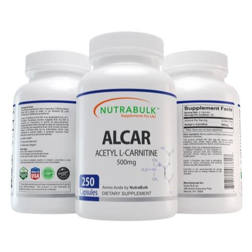Nutrabulk Premium Acetyl L Carnitine Alcar 500mg Capsules 250 Count