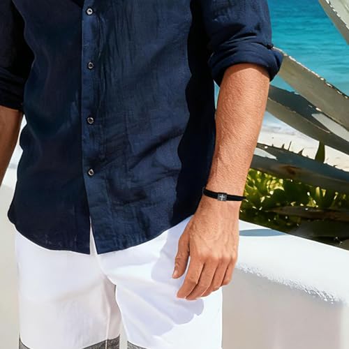 Pulsera cristiana cruz ajustable negra para hombre miniatura 5