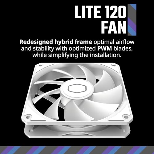 Image of Cooler Master MF120 Lite White 120mm PC Case Fan|Liquid Cooler|Air Cooler, aRGB Lighting, Dynamic PWM 1,750 RPM, Air Balance Blades, Hybrid | PBT Frame