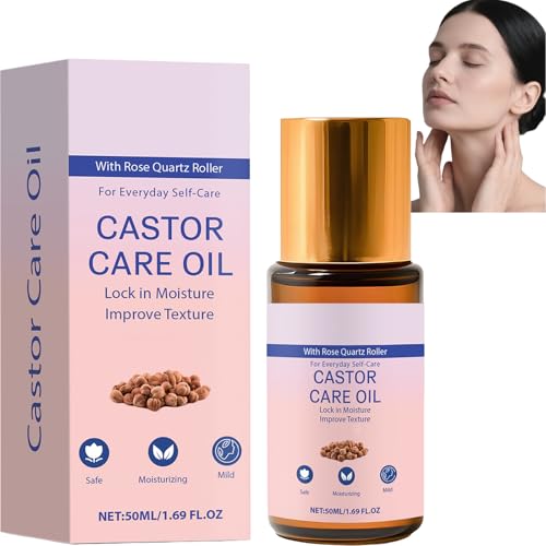 Aceite de ricino con rodillo de cuarzo rosa, aceite de ricino Roll-On con cuarzo rosa, prensado en frío, sin hexano, sin refinar, para hidratar la piel, 50 ml (1 unidad)