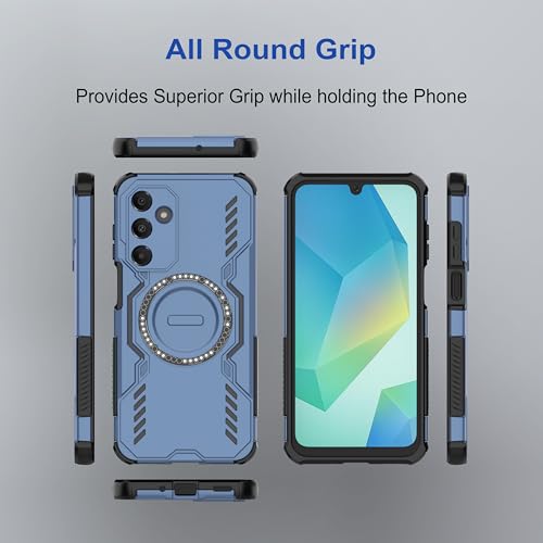 Image of amazon basics Back Case Cover for Samsung Galaxy A16 5G | Magnetic Case with Built-in Metal Ring | Supports Mag-Safe Charger, Wallet & Car Mount | Shockproof Hybrid PC + TPU | Blue