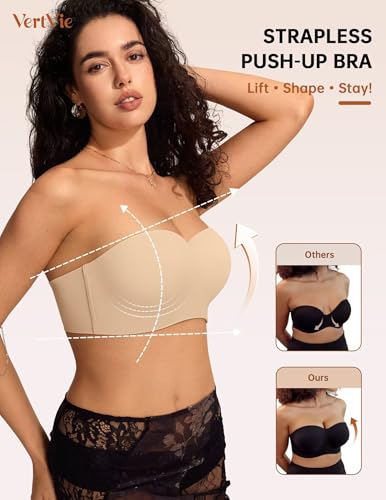 Vertvie Strapless Bras for Women Push Up Non-Slip Bandeau Bra Seamless Full Coverage Tube Top Bralette (Wireless & Underwire)3