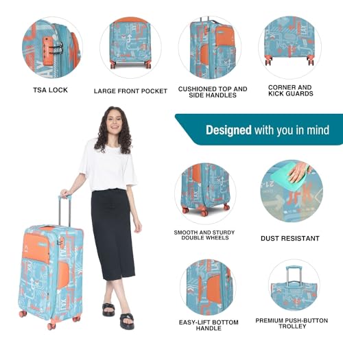 Image of uppercase JFK Plus 10100EST1TBL Large Check-in Eco Soft Trolley Bag, Dust Resistant Luggage Made of Sustainable Material, 8 Wheel Trolley Bag with TSA Lock,Travel Suitcase for Men & Women (Teal Blue)