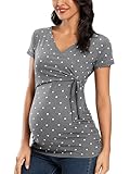 Love2Mi Camiseta de lactancia de manga corta para mujer, camiseta de maternidad, cuello en V, para embarazadas, Polka Dot-short, M