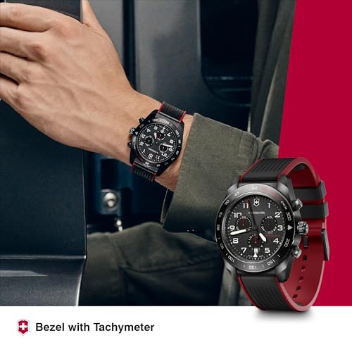 Image of Victorinox Swiss Army Chronograph Black Dial Black and Red Rubber Strap Watch 42mm - 242051