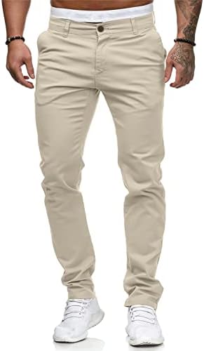 HUNGSON Mens Chinos Slim Fit Stretch Flat-Front Skinny Dress Pants Lightgrey