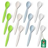 Bio Löffel 12er Set – 14 cm Mehrweglöffel Familienpack BPA-frei & recycelbar – aus Zuckerrohr, Eierlöffel, Kinderlöffel, leicht & schadstofffrei – spülmaschinengeeignet – Made in DE – 4 Farben je 3x