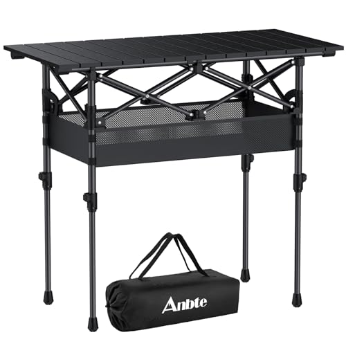 Anbte 3ft Aluminum Roll Top Camping Table Max 27.5', 2 Adjustable Height Folding Camping Table...