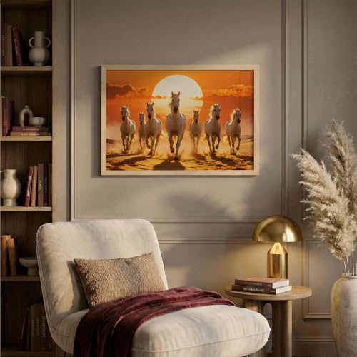 Image of Suneree 7 Horse Vastu Wall Painting (Landscape Collection) (Natural, Design 03, 13x19 Inch)