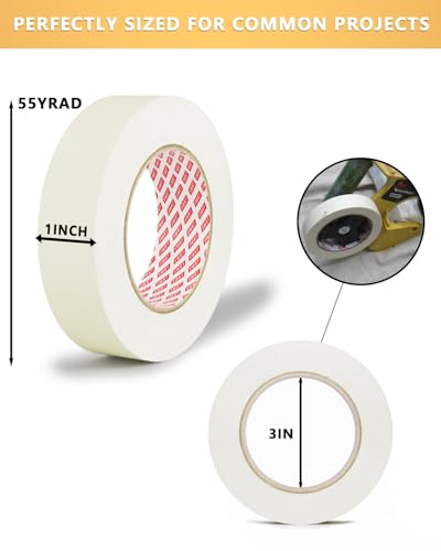 Image of SWRT Masking Tape 1 Inch x 55 Yards - 4 Rolls (220 Yards Total), Strong Adhesive, Easy Tear, Clean Removal Painter's Tape for Painting, Labeling, Crafts, Home & Office, White