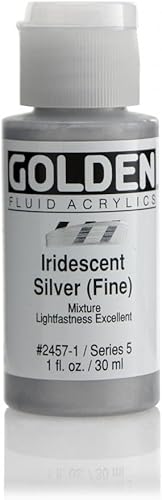 Golden Pintura acrílica fluida, 1 onza, plata iridiscente fina
