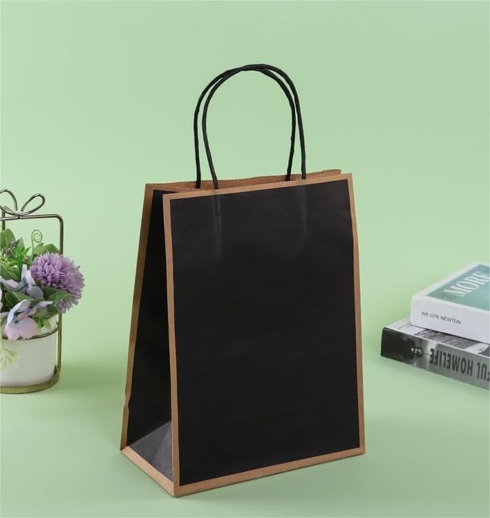 SATYAM KRAFT 6 Pcs Small Paper Bags with Handle | Gift for Her/Him, Gifting,Gift Bags Return Gifts, sWedding, Anniversary, Birthday, Party Favours, Hampers, Festival (21 x 15 cm) (Black)