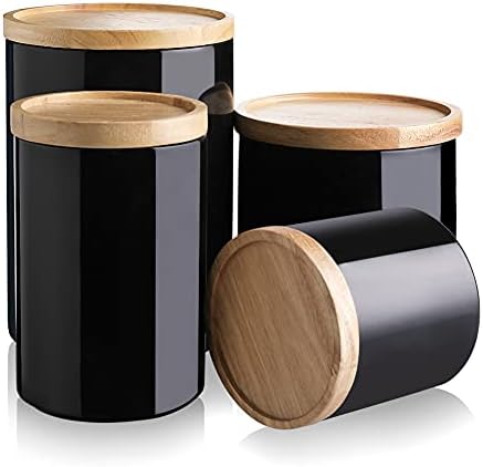SWEEJAR Airtight Ceramic Food Storage Jars Set Of 4 - Stackable With Wooden Lids For Coffee, Tea, Sugar, Flour (Gray) - View #10