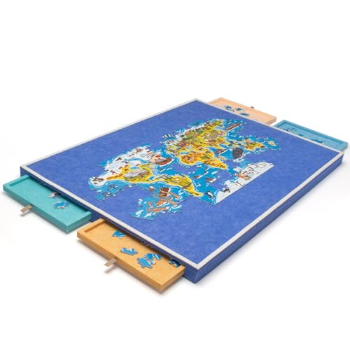 Piecevana Puzzle Board, 3.8lbs Lightweight Felt Jigsaw Playing Board, 31 x 22.5 inches Portable Puzzle Game Board with Drawers & Cover - Blue