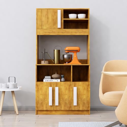 Image of Bniture Multipurpose Kitchen Cabinet | Engineered Wood Crockery Cabinet Modern with 4 Doors and Open Shelves | Crockery Unit for Dining Area | Kitchen Crockery Cabinet for Home | Giant Wood