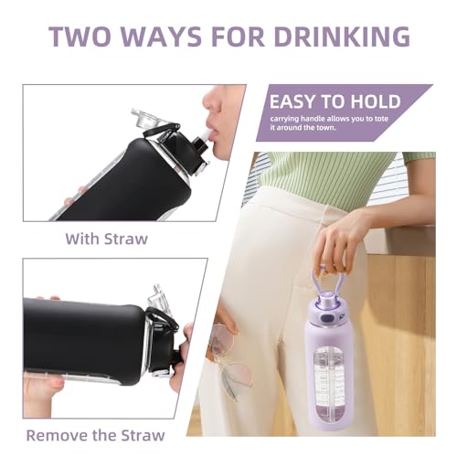 Sierozur 32 Glass Water Bottle With Straw And Handle Motivational Water Bottles With Silicone Sleeve And Time Marker Leakproof Borosilicate Water Bottle For Gym Home Office thumb #1