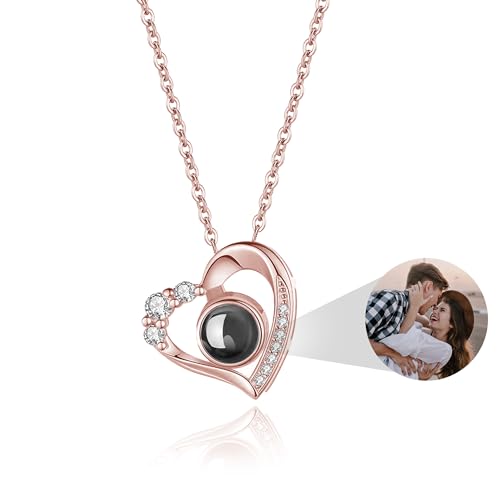 Easycosy Collier Personnalisé Photo Projection -Cadeau Maman De Fête des Mères - Bijoux à Pendentif Cœur Avec Image à L'Intérieur-Cadeau Femme Mamie...