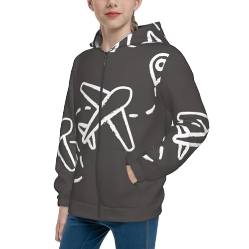 Airplane Route Kids Pullover Hoodies Boys Zip Up Sweatshirts Girls Athletic Clothes with Pocket