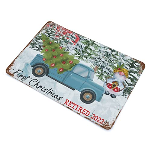 Santa Truck Tree Snowman Decorative Christmas Metal Signs Outdoor Signs And Decor First Christmas Retired 2022 Plaque Tin Sign For Cafe Bar Pub Beer Wall Decor 8"X12" #TOP2