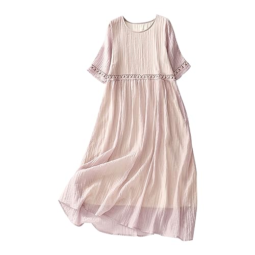 The Deal Strandkleid Sale Sommerkleider Damen Damen-Sommerkleid, Retro-Rundhalsausschnitt, Bestickt, Ethno-Stil, Elegantes, Gerafftes Lagenkleid...