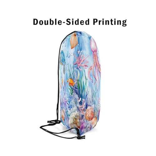 Image of jejeloiu Blue Ocean Seaworld Drawstring Backpack 13x15.7inch Marine Life Waterproof Gym Drawstring Bags Beach Turtle Octopus Sea Horse Sports String Backpack Beach Swim Travel Bag Sackpack