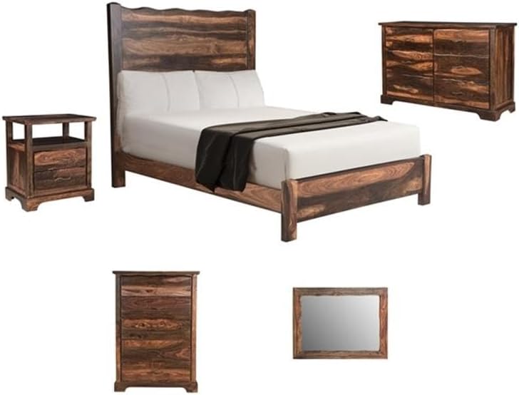 Pemberly Row Rectangular Solid Sheesham Wood Accent Mirror, 44" H x 33" W, Dark Brown Finish, Live Edge Frame, Natural Wood Grain, One-of-a-Kind Decorative Mirror for Home Décor