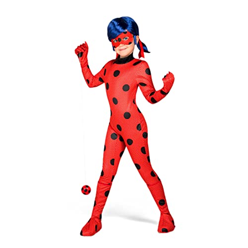 My Other Me - Disfraz Miraculous Ladybug infantil para niña, talla 4 a 5 años. Incluye mono, guantes, cubre botas, antifaz, peluca, yo-yo y pendientes. Para Carnaval, fiestas, cumpleaños y cosplay