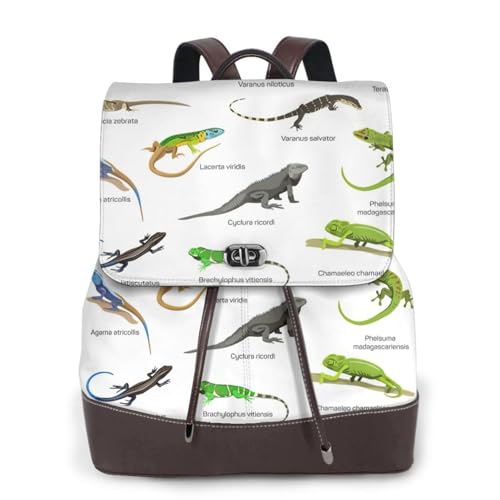 Sac à dos ordinateur portable noir en cuir imprimé lézard sac de campus mixte