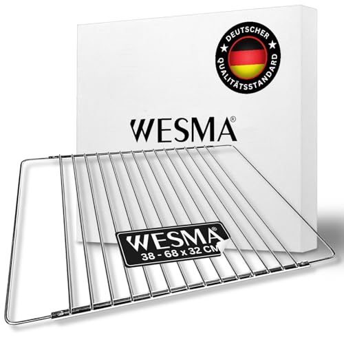 WESMA® Backofenrost ausziehbar 38-68 x 32 cm | verstellbarer Ofenrost | universelles Backofengitter | Gitterrost für Backofen, Backrost, Gitter Backofen, oven rack | TÜV geprüft & hitzebeständig