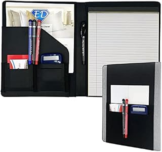 ED Smart Business A4 Padfolio Case Document Organizer Portfolio Handy Pockets & Card Slots Recycl Paper Notepad Conference Contractor Executive Folder Faux Leather & Fabric