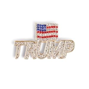 Donald Trump 2024 President Brooch with The USA Flag,Mini Sparkling Crystal Lable Souvenir Pin Badge Brooch for Adults Kids Party Gift