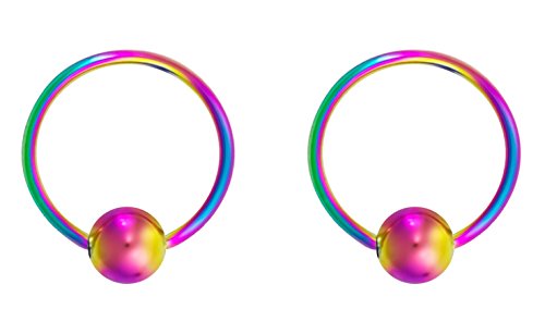 Forbidden Body Jewelry Captive Bead Piercing Hoop Rainbow Surgical Steel 18g 11mm (2pcs)