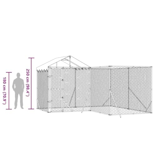 vidaXL Outdoor Hundehütte mit Dach Silber 4x4x2,5m Stahl verzinkt