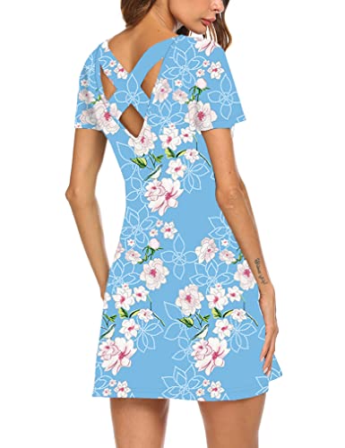 Feager Women’s Casual Striped Criss Cross Short Sleeve T Shirt Dress