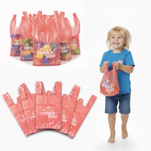 YoYoRain Plastic Shopping Bags with Handles Pink 8x16 100 PCS