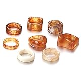 Fansilver 8Pcs Resin Rings for Women Retro Acrylic Rings Colorful y2k Chunky Rings Irregular Round Rings Marble Texture Design Stackable Chunky Ring Trendy Jewelry F